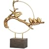 Deco 79 Polystone Bird Decorative Sculpture Family On A Branch Home Decor Statue with Brown Block Base, Accent Figurine 15 x 4 x 16, Gold