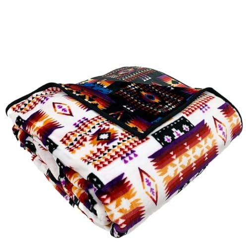 Sacred Thread Aztec Blanket Fleece, Western Blanket (White Flannel) (King)