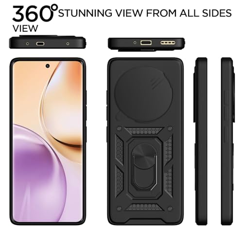 Image of Pikkme Back Cover for Realme P3 Pro 5G / Realme 14 Pro Plus 5G | 360 Protection Case | Sliding Camera Shield Cover & Ring Holder Stand D10 Tough Armor Bumper Case (Black)