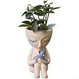Vaso per piante grasse in vinile, motivo: gattina, 12 cm, beige, per casa, ufficio, decorazione per interni ed esterni, giardino, ornamento per matrimoni