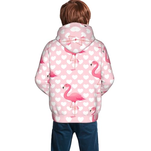 Cute Flamingo with Heart Kid Hoodies Boys Sweatshirts Girls Pullover with Pocket4