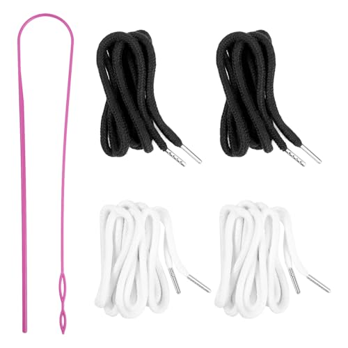 4Pcs Drawstring Cords with 1 Threader Tool, 51 Inch Replacement Drawstring for Sweatpants Jackets Swim Trunks Pants Shorts Hoodies (2 Black, 2 White, 51 inches)