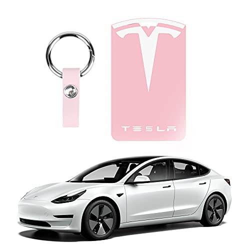 Albeche Key Holder For Tesla Model 3 & Model Y, Silicone Key Chain Protector Cover Accessories (Pink And White) #TOP1