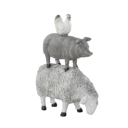 Deco 79 Polystone Farm Animals Decorative Sculpture Stacked Home Decor Statue, Accent Figurine 9" x 4" x 12", Gray