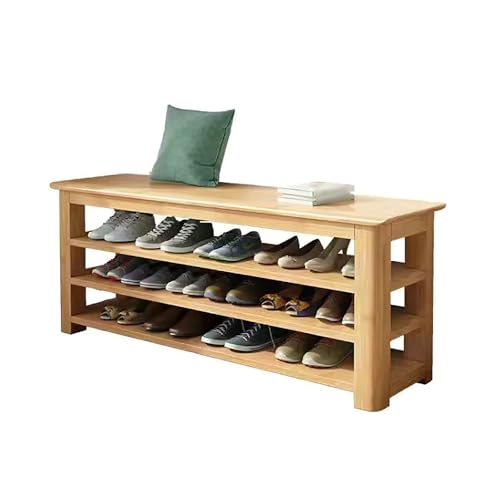 Banco zapatero,Banco zapatero de 3 niveles,Banco zapatero de madera maciza,Doble uso,Ocupa poco espacio,Estantes ajustables,Adecuado for el final de la cama,Hall de entrada,Pasillo(Yellow,120x35cm/47.