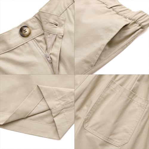 Image of Oymyakon Men's 6 Inch Shorts Casual Cotton Flat Front Chino Shorts Summer Elastic Waist Pull On Short with Pockets