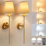 Battery Operated Wall Sconces Set of 2, Wireless Rechargeable Wall Lights with Remote, 5200mAh Dimmable LED Bulbs, 3 Color Temperatures, Gold Wall Sconce for Bedroom, Living Room, Hallway, 24 Inch