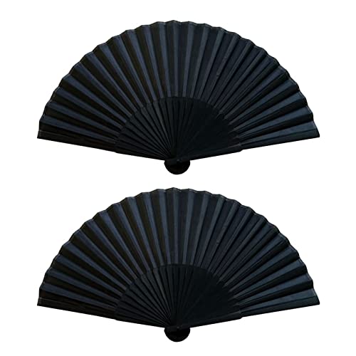 LOMYLM 2 abanicos de mano plegables, abanicos de mano negros, abanicos chinos, abanicos españoles para bailarines, cosplay, accesorios de fotografía, boda, fiesta de cumpleaños (negro) Cover