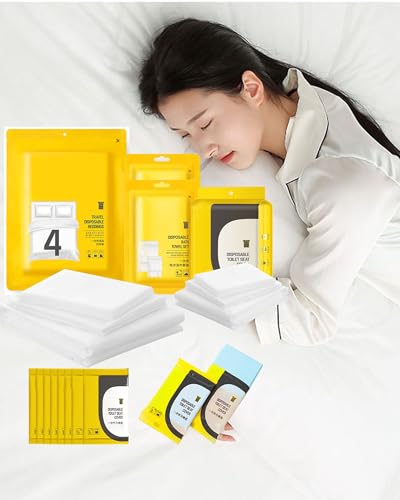 Moopkey Disposable Cover Sheets for Travel,Kingsize Disposable Bed Sheets Set,Bath Towels,Face Towels,Toilet Seat Covers Travel Essentials Cleaning Kit for Hotels,Trips