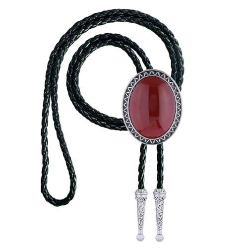 Image of Vintage Western Cowboy Rodeo Black Agate Bolo Tie for Men Women | Premium braided leather, adjustable sliding clasp, anti-tarnish alloy pendant, versatile western bolo tie