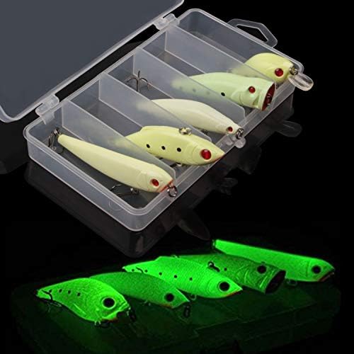 Glow Fishing Lure Bait Kit - 5pcs Luminous Fishing Bait VIB Popper Crank Minnow Pencil Artificial Lures with Tackle Box for Bass Saltwater Freshwater