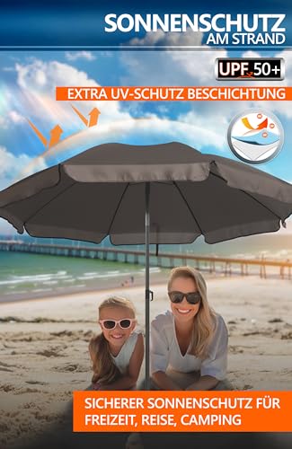 4smile Sonnenschirm Strand SunnyJoy als 3-IN-1 SET, Taupe - UPF 50+ Strandschirm mit Bodenhülse & Schutzhülle - Strandschirm windfest stabil Ø 180 cm, Strandschirm UV-Schutz – Bild 4