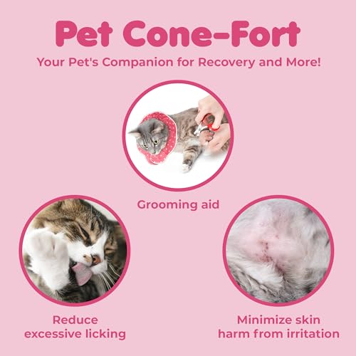 Image of SunGrow Cat Cone Collar Soft, Stop Licking E Collar for Recovery, Post Surgery Stress Relieving with Adjustable Strap Enclosures (7 inch - 9 inch Neck Size, Pink)