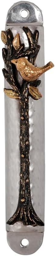 Yair Emanuel Hammered Metal Mezuzah Case with Tree of Life Accent Decoration (12 CM)