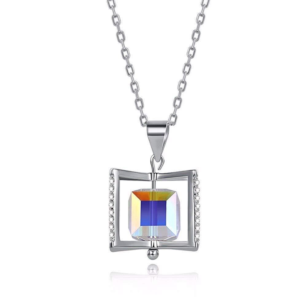 Collier cube rotatif argent 925 véritable bijou fin géométrique