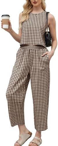 2 Piece Sets For Women 2026 Summer Matching Wide Leg Crop Pants O...