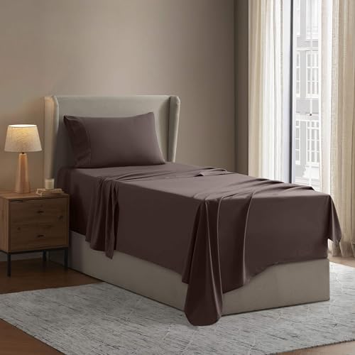 Image of Nestl Twin Bed Sheet Set - Chocolate Brown - 3-Piece Deep Pocket | Instantly Soft, Night-One Ready (No Wash Required). Fits 16-Inch Deep Pockets, 360-Degree Elastic Grip