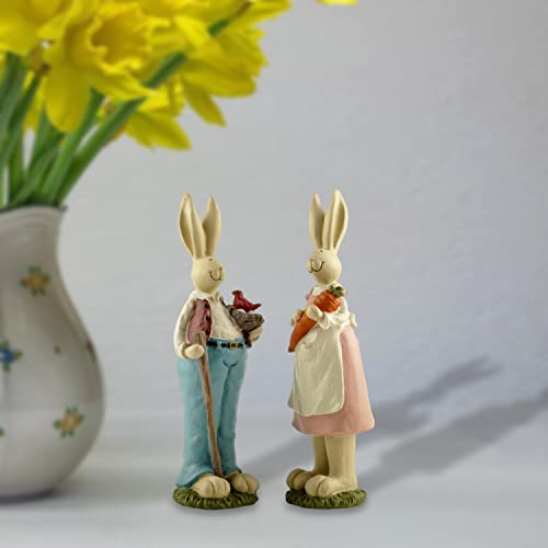 Bonzapicks Easter Bunny Figurines Spring Decorations, Set Of 2 Handcrafted Resin Rabbit Statue For Home Table Indoor Decor, 9-Inch High #TOP7