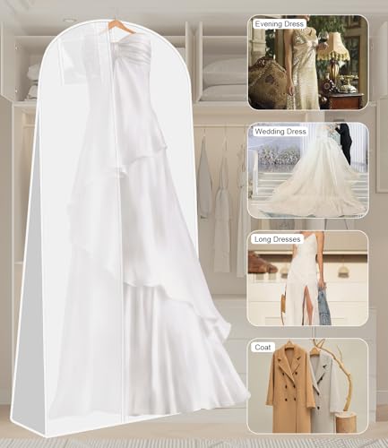Kleidersack Brautkleid Kleidersack Lang 180 cm Anti-Staub Atmungsaktiver Kleidersäcke Lang mit reißverschluss,Wasserdicht Schutzschild für Brautkleider Abendkleider Mäntel Lange Mäntel-Weiß