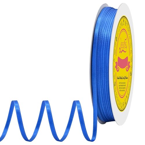 Image of Double Face Royal Blue Satin Thin Ribbon 1 /8 inch X 100 Yards Polyester Royal Blue Ribbon for Gift Wrapping Very Suitable for Weddings Party Hair Bow Invitation Decorations and More