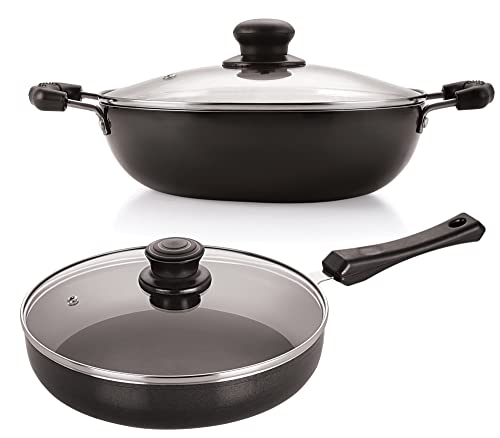 Image of Nirlon Aluminium Induction Base Cookware Set, Combo Set of 2 Pieces Including Fry Pan 22 cm, and Deep Kadhai 22 cm with Lid