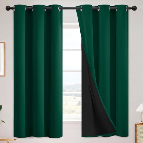 SimpleHome Dark Green 100% Blackout Curtains Room Darkening Living Room 63