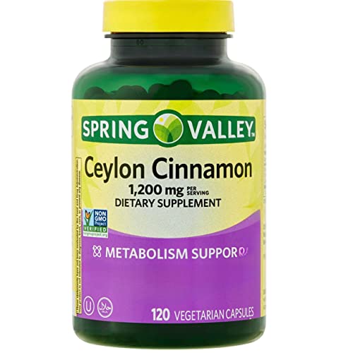 Ceylon Cinnamon Capsules Spring Valley 1,200 Mg 120 Ct (2 Pack) Blood Sugar Control, Set With Fusion Shop Store Week Case (1) #TOP5