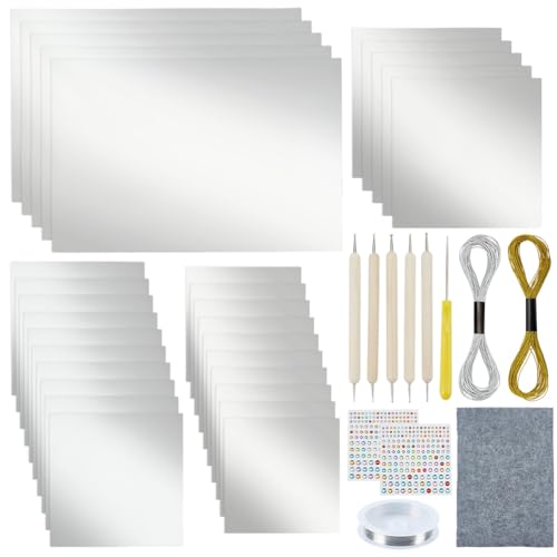 ORIGACH Decorative Foil Embossing Kit, 30 Sheet Silver Embossing Foil with Tools, 0.07MM Metal Sheet Embossing Kit for DIY Craft, Painting, Engraving, Mounting Projects