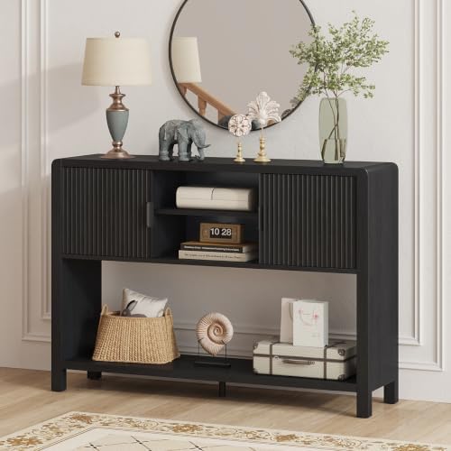 FATORRI Console Sofa Table with Storage for Entryway, 43.31" Black | Buffet Sideboard Coffee Bar ...