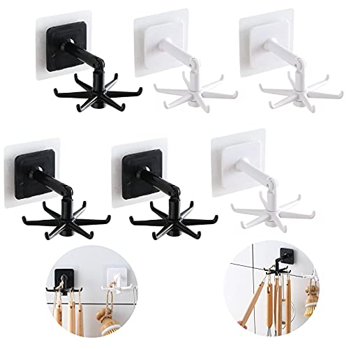 6 Pcs Gancho Autoadhesivo Giratorio Plegable Ganchos Autoadhesivos De 360° Gancho De Pared Giratorio Autoadhesivo Gancho De Cocina Giratorio De 360 Grados Para El Hogar Cocina Baño (Bnlanco Negro) Cover