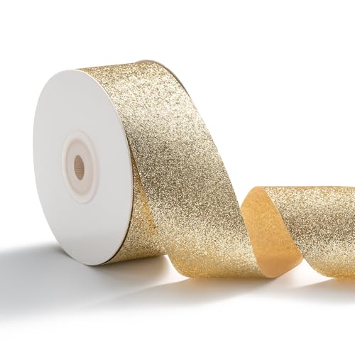 AOKSUNOVA Geschenkband Hochzeit Schleifenband Glitzer Dekoband Gold