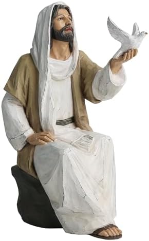 Jesus Christ with Dove Statue Hand Painted Religious Figure Jesus on Rock Resin Statue 7 Inch for Modern Christian Home Decor