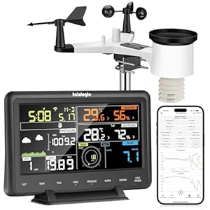 Sainlogic Professionelle 7-in-1 Wetterstation WLAN mit 7, 3" Groß-Display, Wetterstation mit Regenmesser Digital mit APP, Außensensor, Windmesser, Wunderground, Alarm, Wettervorhersage für Hinterhof