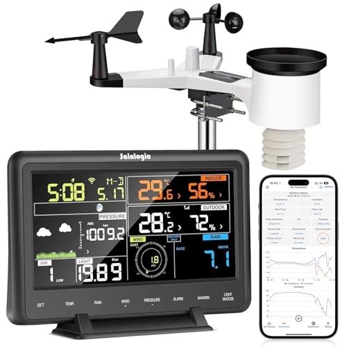 Sainlogic 7 in 1 Stazione Meteo WiFi con 7,33' Grande Display, Stazione Meteo con Sensore Esterno con APP, Anemometro,...