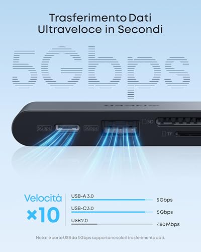 Nano Hub USB C Compatto 6 in 1, con Ricarica PD? 85 W, HDMI 4K a 60?Hz, USB C a 10 Gbps, USB A a 5 Gbps e Lettori Schede SD/TF, Compatibile con MacBook, Lenovo, HP ecc (Caricatore?Escluso) - Hub USB - Immagine 4