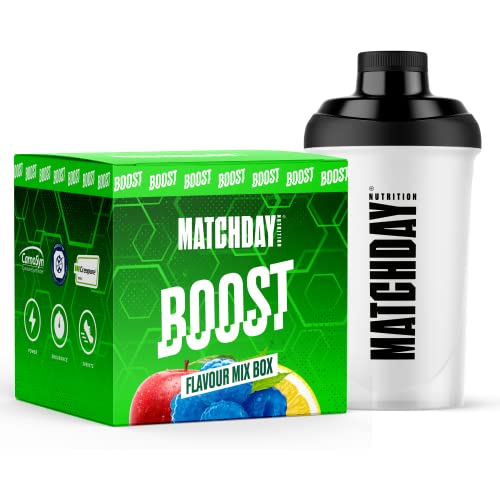 MATCHDAY NUTRITION BOOST Mix Box Starterpack I 3 Geschmacksrichtungen I ATP Booster I Sportler-Getränk mit Aminosäuren und Kohlenhydraten I 15 Portionen für mehr Schnellkraft, Explosivität & Ausdauer