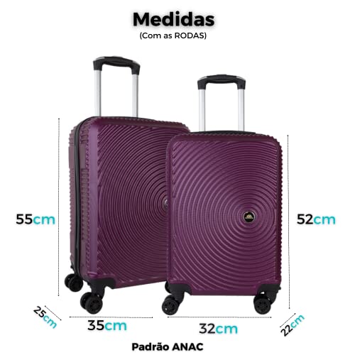 Kit Conjunto de 2 Malas De Viagem Para Bordo Fibra C/rodinha 360°