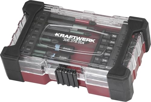 KRAFTWERK Impact Screwdriver Bits Set 29 Pieces | Bit Set for Cordless Screwdrivers | Torsion Bit Set with Colour Marking | Bit Set Long in Extremely Robust Plastic Box | KRAFTWERK Bit Box Item No.