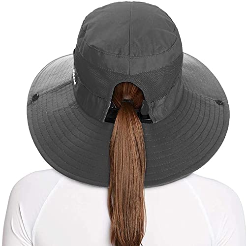 Rosoz 2 Pack Ponytail Sun Bucket Hats For Women Uv Protection Foldable Mesh Wide Brim Hiking Beach Fishing Summer Safari #TOP1