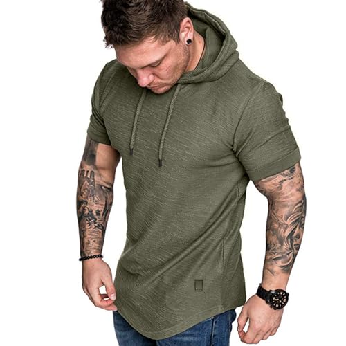 Remxi Mens Short Sleeve Shirts Athletic Hoodies T Shirt Solid Color Sport Sweatshirts For Men Green L