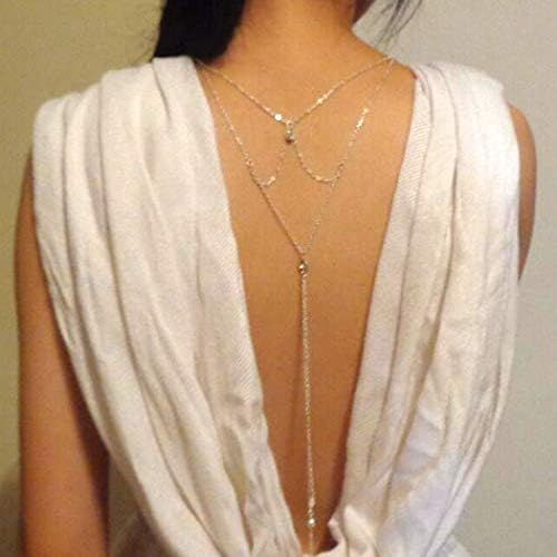 Chicque Rhinestone Body Chains Silver Back Neckalce Bridal Dainty Body Necklaces Wedding Body Jewelry for Women and Girls