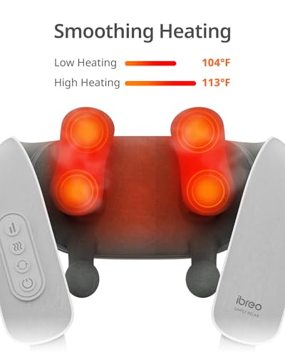 Cordless Shiatsu Neck and Back Massager with Heat, 10 Mins x 12 Uses, 3 Massage Modes & 2 Intensity Levels, 3D Kneading Deep Tissue for Pain Relief, Voice Prompt & Smart Memory, Relax for Women, Men