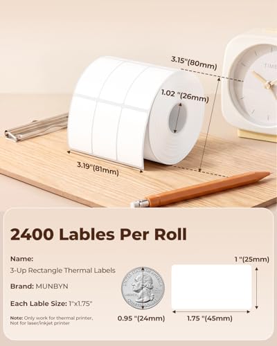 Image of MUNBYN RW403B Bluetooth Thermal Label Printer+3-Up Rectangle Thermal Labels+2 in 1 External Rolls Label Holder