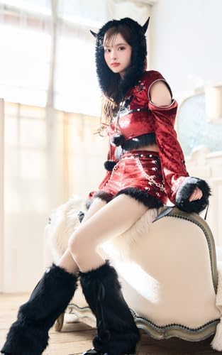 [Malymoon] コスプレ アニマル キャット ねこ 動物 フーディ デビル 赤 灰色 スタッズ 悪魔 衣装 仮装 マリームーン CS-25-10282 詳細画像4