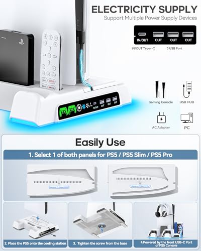OIVO Soporte para PS5 y PS5 Slim con Cargador Mando PS5, Ventilador PS5 de 3 Velocidades, Soporte Playstation 5 con Ranuras para 14 Juegos - imagen 5