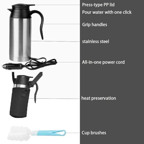 EIMZU Wasserkocher 12 Volt Auto, 750ml Auto Wasserkocher, Wasserkocher Auto Zigarettenanzünder,12v Wasserkocher, Auto Wasserkocher 12v Schnell, Reisewasserkocher Auto, für Heißwasserkaffee