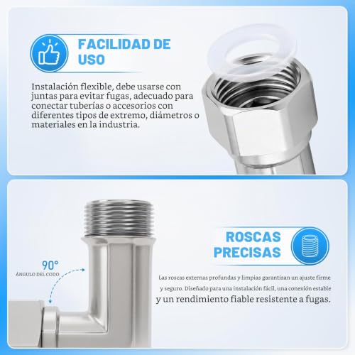 Miniatura 3 de Ergaoboy 2 Piezas De Acero Inoxidable 304, Codo De 90 Grados, 2 Extremos, Conector Flexible Móvil, 1 2 Hembra Y Macho Para Rociador, Válvula Angular, Brazo De Ducha