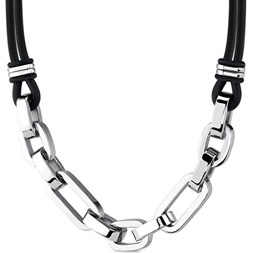 Peora Connoisseur Choice: Stainless Steel Multi-Oval Link Dual Rubber Cord Necklace For Men #TOP10