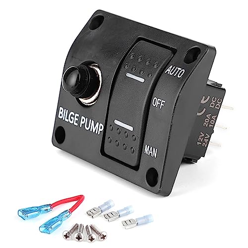3 Gang Panneau de Commutation à Bascule de Pompe de Cale 12V 24V Disjoncteur 15A Intégré Porte-fusible intégré avec Indicateur LED/ 1 Câble de Connexion /3Connecteur/4Vis