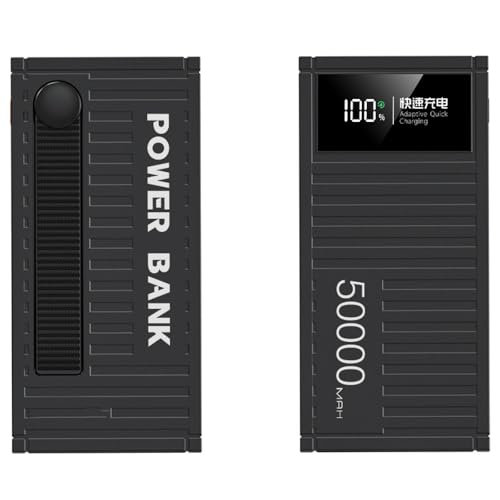 PD66W Cargador portátil de carga rápida con 4 salidas, banco de energía de alta capacidad de 50000 mAh, batería externa con pantalla LED para teléfonos y tabletas, negro, 50000 mAh